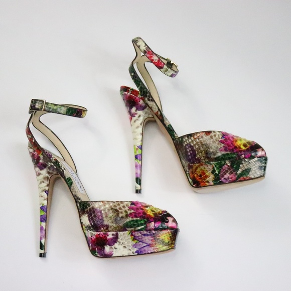 Jimmy Choo Lola Floral Python Platform Pump39 N008 - Picture 7 of 8